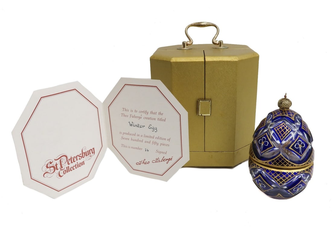 Theo Faberge Winter Egg Crystal Glass Sterling Silver with Box Ltd Ed 750 (1 of 8)