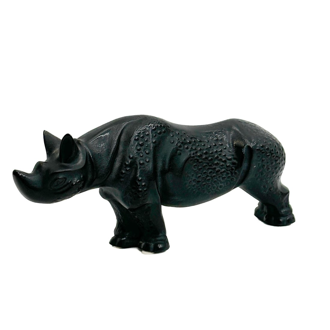 Lalique France Art Glass Sculpture Black Rhino Rhinoceros Tanzania Noir w/ Box (1 of 8)