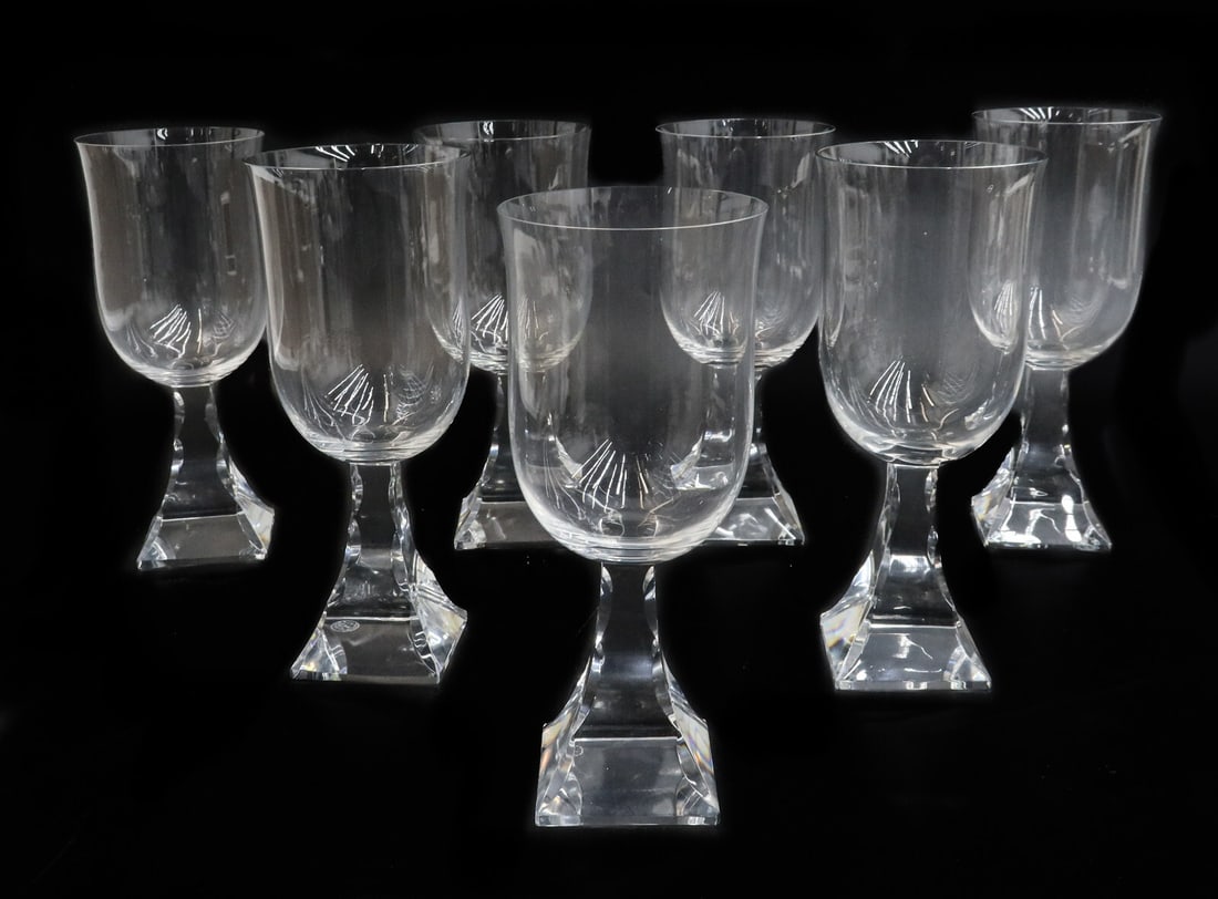 7 Baccarat France Crystal Glass Water Goblets in Maladetta Signed (1 of 12)