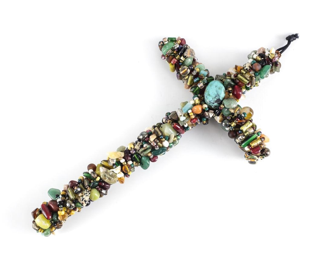 Vintage Lg Artisan Hand Crafted WALL Crucifix Entwined with Semi Precious Stones (1 of 4)