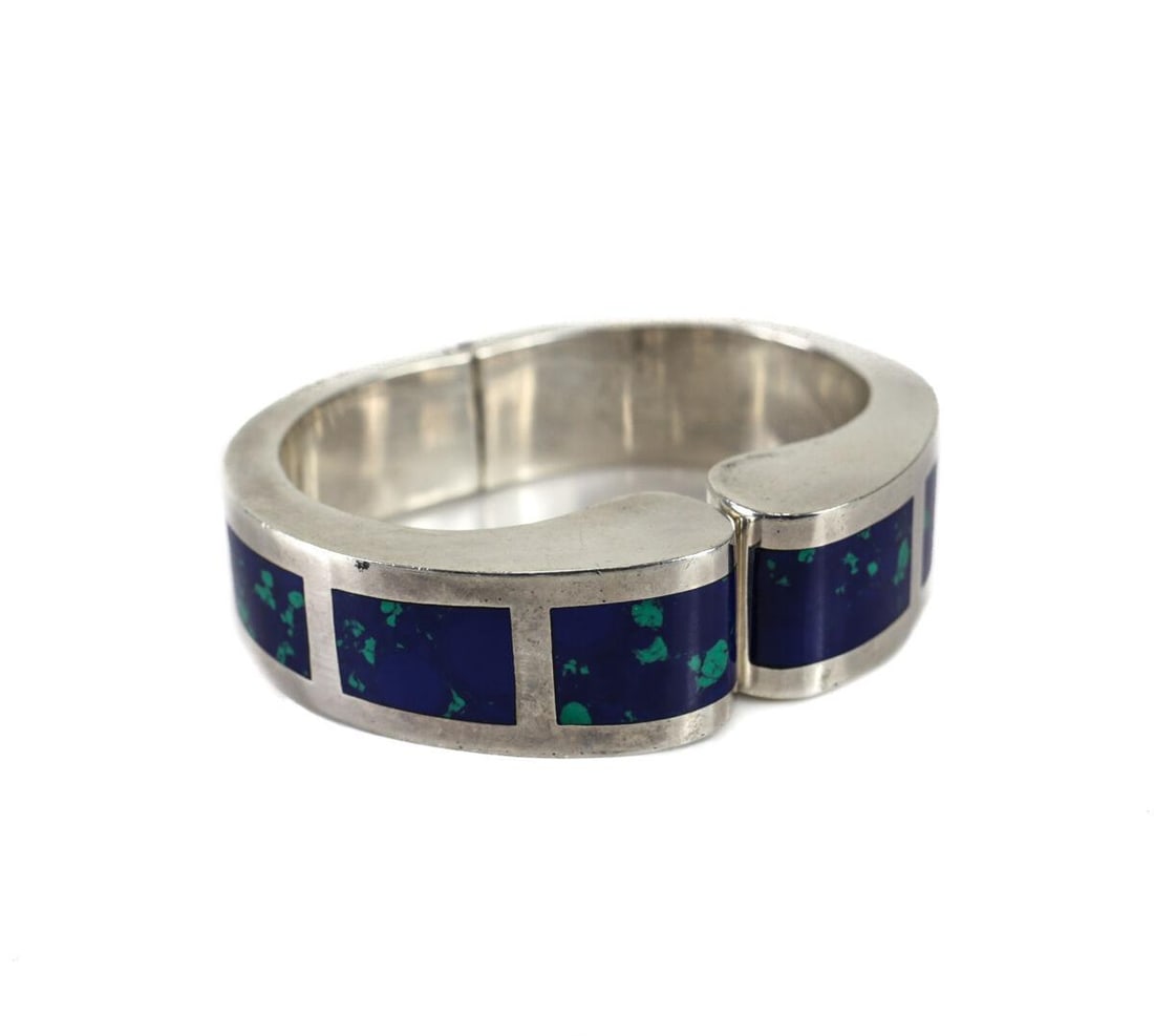 Chunky TAXCO Mexico Sterling AZURITE Silver Cuff Bangle Bracelet Mid Century (1 of 5)