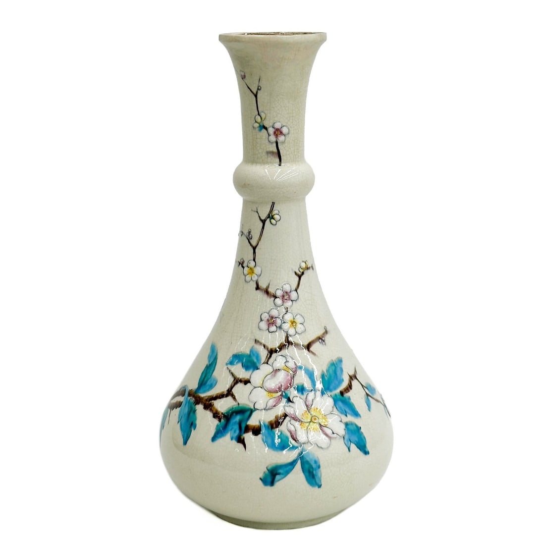 Charles Ficquenet for Sevres Hand Painted Porcelain Lamp Base Signed c1900: Charles Ficquenet for Sevres Hand Painted Porcelain Lamp Base Pied de Lampe a Petrole, circa 1900. Decorated to the body with multicolor cherry blossoms and insects. Impressed mark to the interior for