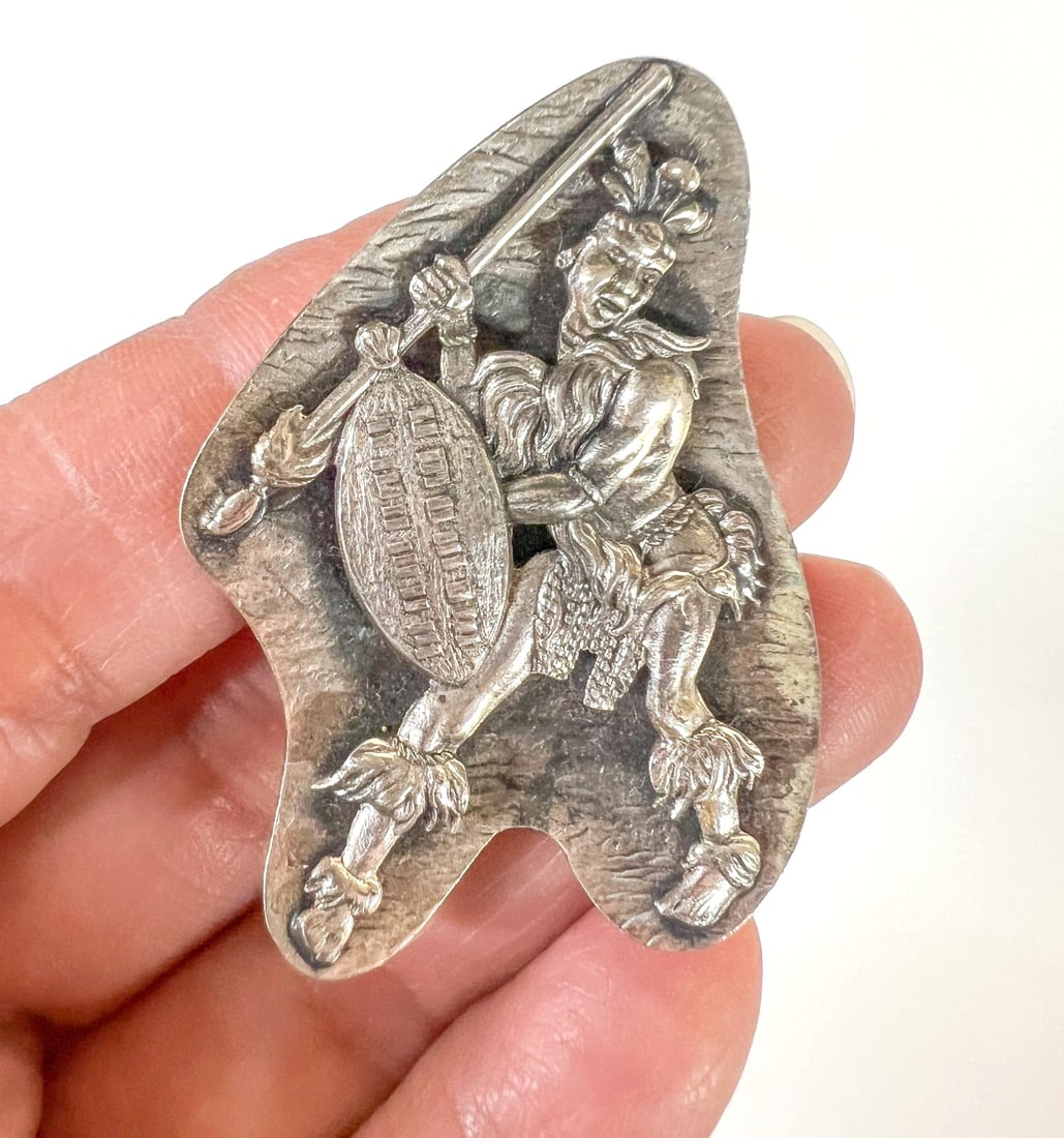 Vintage Candida sterling silver Zulu Warrior brooch 1947-1972 (1 of 5)
