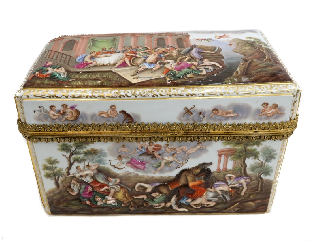 Meissen Germany Hand Painted Porcelain Bronze Mount Casket Table Box circa 1860 (1 of 13)