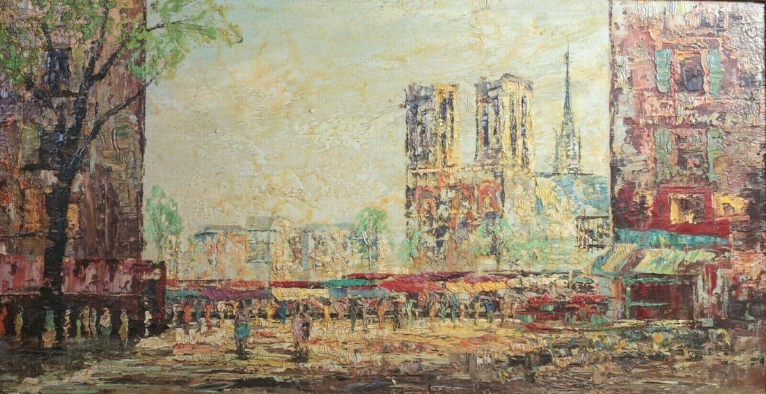 Andre Boyer (French 1909 - 1981) Oil painting, Paris Street scene w/ Notre Dame (1 of 6)