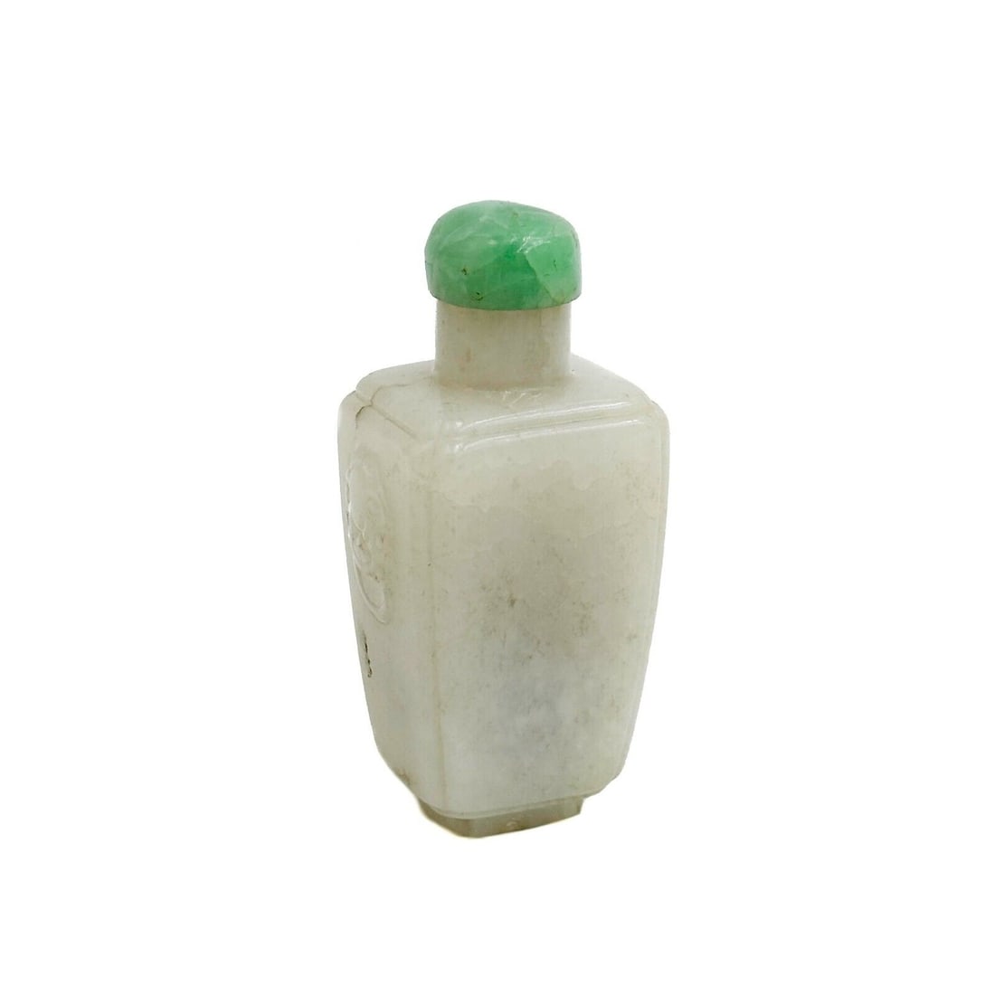 Chinese Carved White Jade Snuff Bottle Lion Mask Handles circa 1800 (1 of 5)