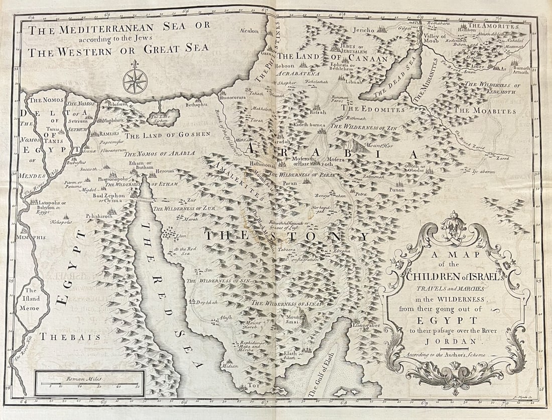 Augustin Antoine Calmet Engraving Map of the Children of Israel's Travels 1732 (1 of 6)
