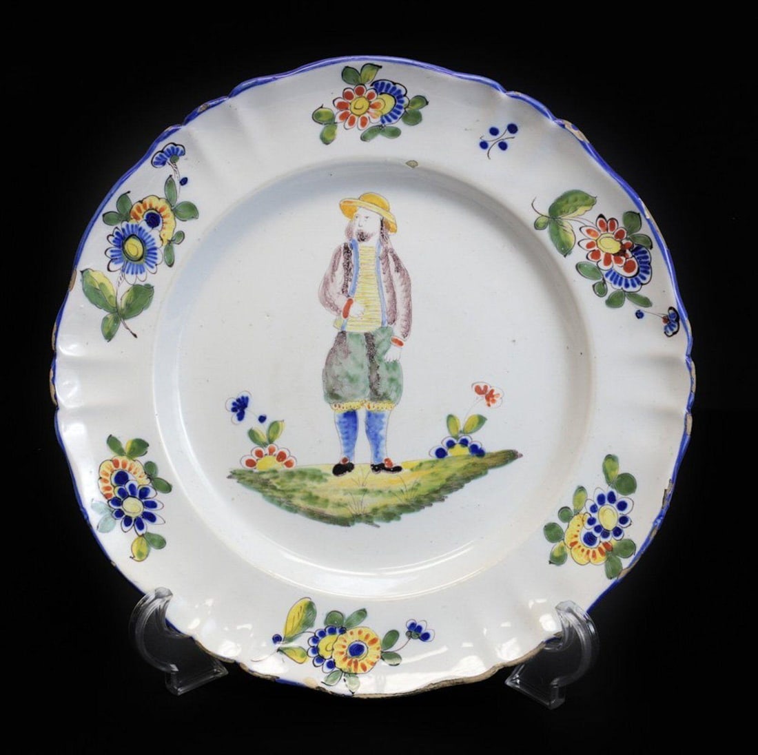 Luneville Faience Earthenware Charger, painted vignette of a standing man (1 of 4)