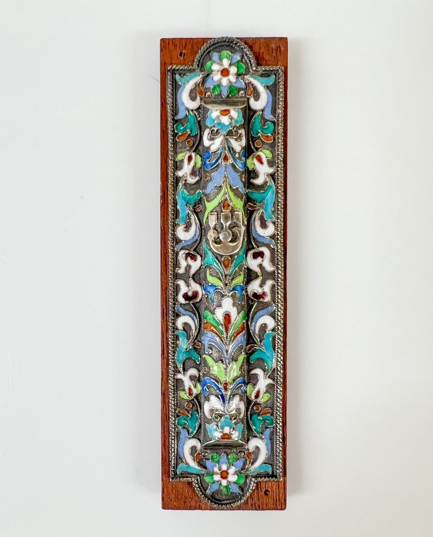 Russian Judaica 84 Moscow Silver cloisonne enamel mezuzah (1 of 7)