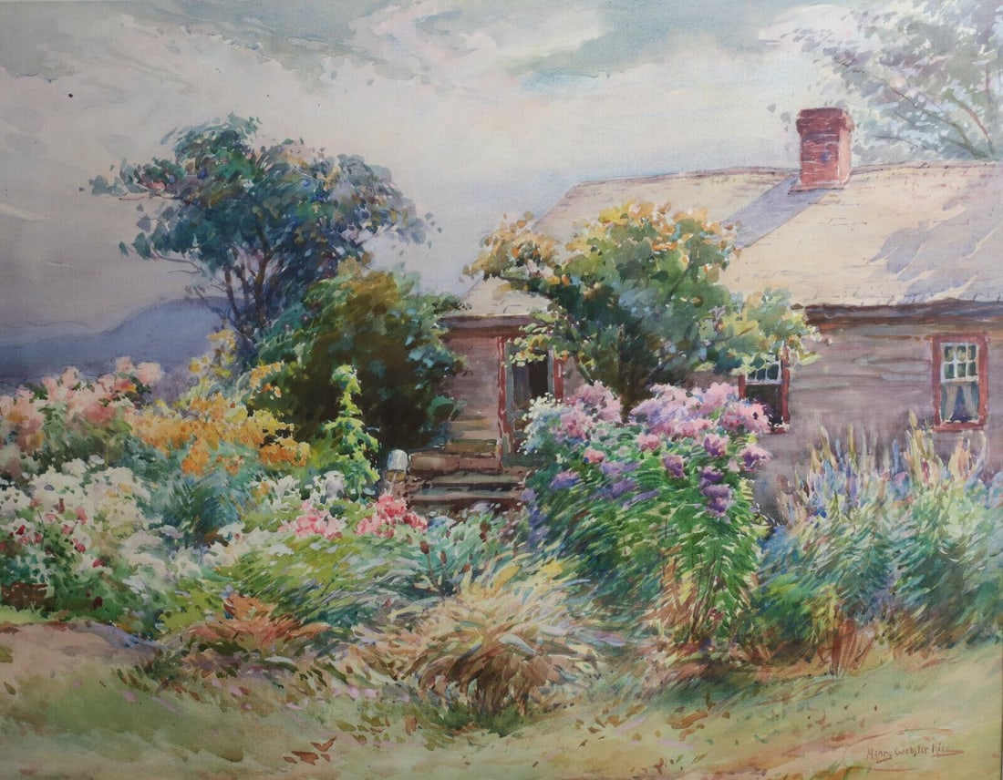 Henry Webster Rice (American, 1853-1934) Watercolor painting on paper, garden (1 of 5)