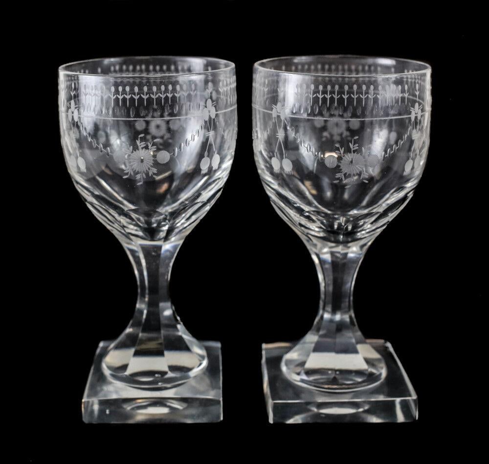 Kosta Boda Flach Water Goblet cut glass floral motif square base Rare Pattern (1 of 4)