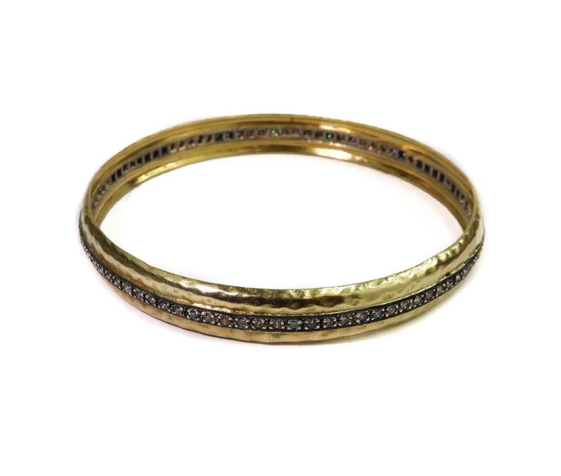 18k Yellow Gold Silver and Diamond Bangle Bracelet (1 of 4)