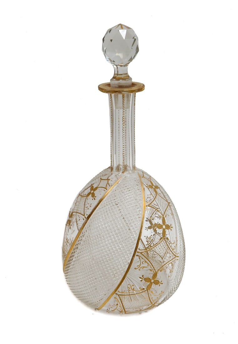 French Cut Glass Gilt Accents Decanter circa 1900 Floral Decoration (1 of 7)