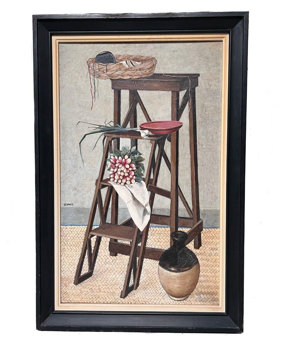 Andre Segovia (1929 - 1996) Oil painting still life with radishes and onions (1 of 12)