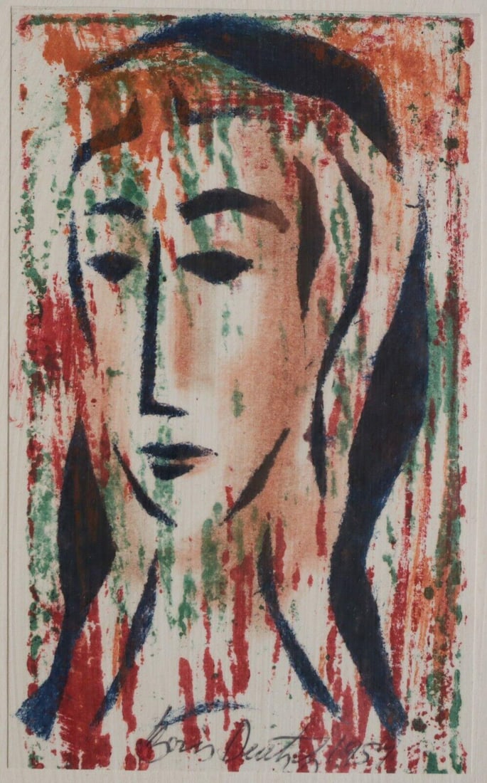 Boris Deutsch (Russian 1892-1978) Lithograph in color abstract portrait of woman (1 of 3)