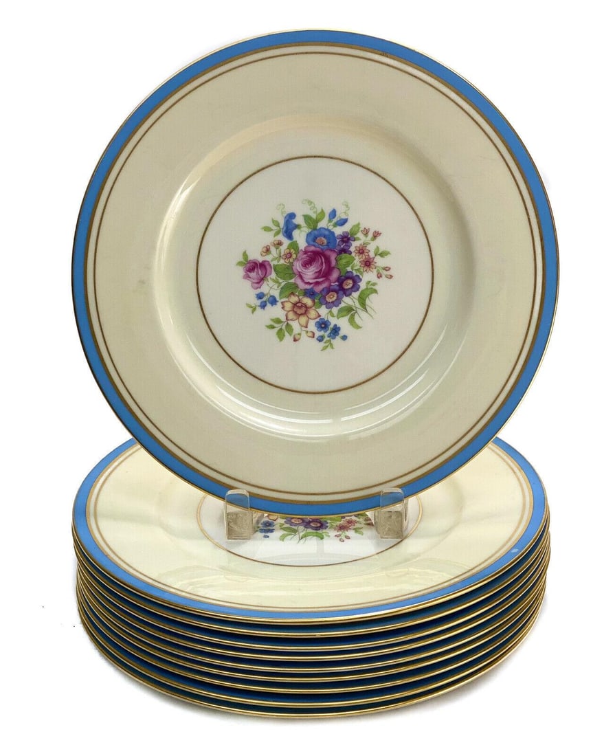10 Lenox Porcelain Dinner Plates, Floral Bouquet , circa 1950 (1 of 4)