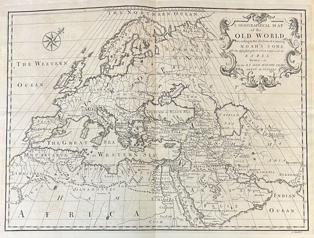 Augustin Antoine Calmet Engraving Map of the Old World Noah's Sons 1732 (1 of 6)