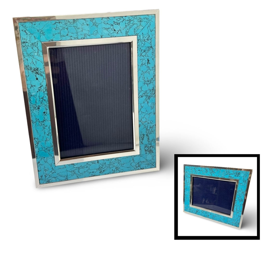Kirk Stieff Sterling Silver Turquoise Inlay Photo Picture Frame for 5 x 7 photo (1 of 10)