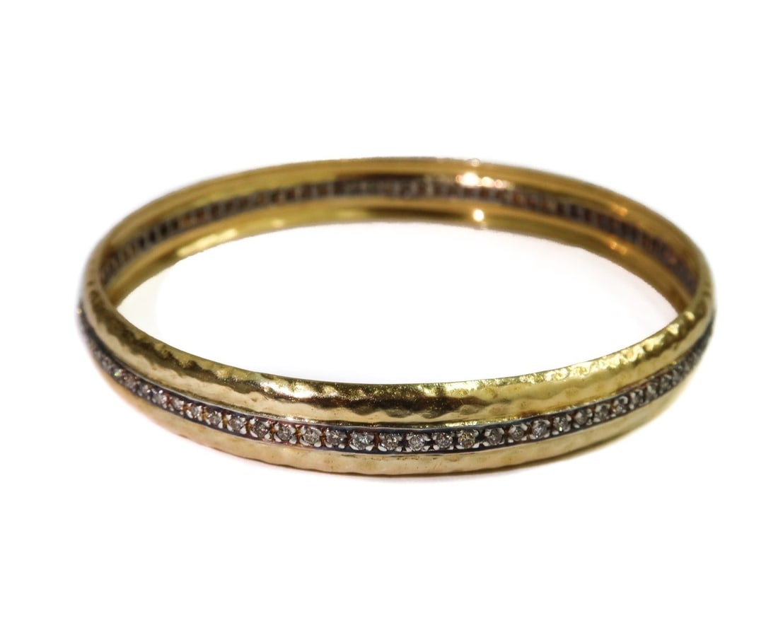 18k Yellow Gold Silver and Diamond Bangle Bracelet (1 of 4)