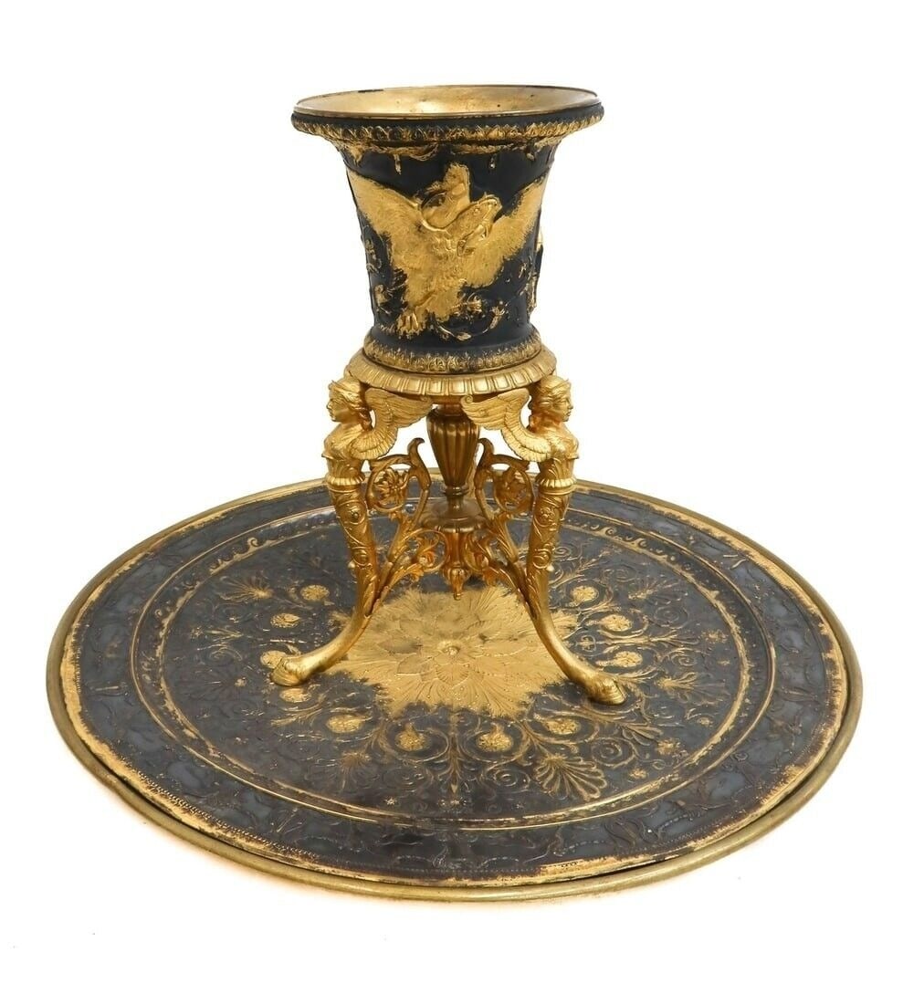 French Empire Style Gilt Patinated Bronze Centerpiece Urn and Stand 19th Century (1 of 12)
