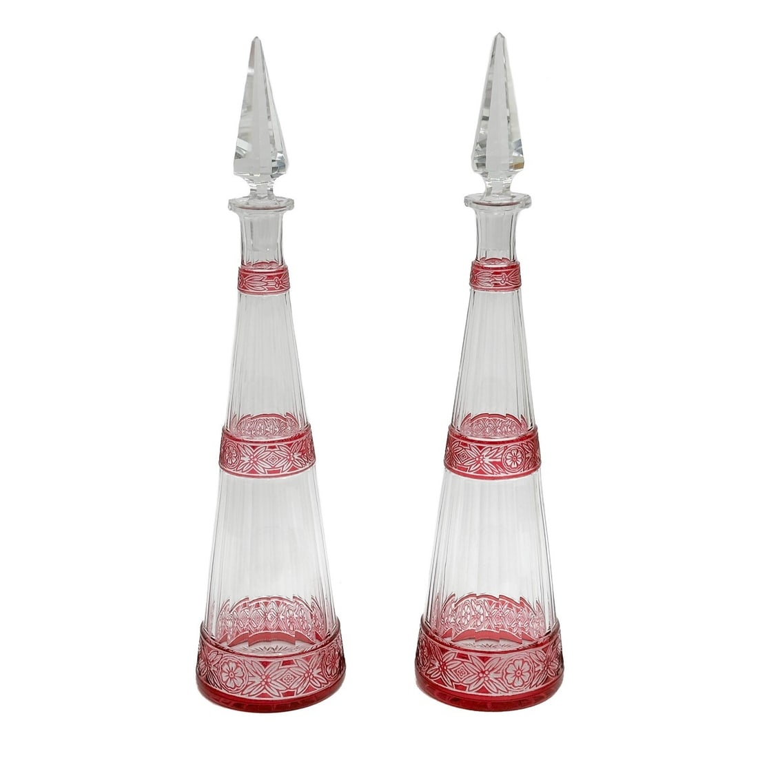 Pair Baccarat Cut Glass Red Cut to Clear Decanters (1 of 10)