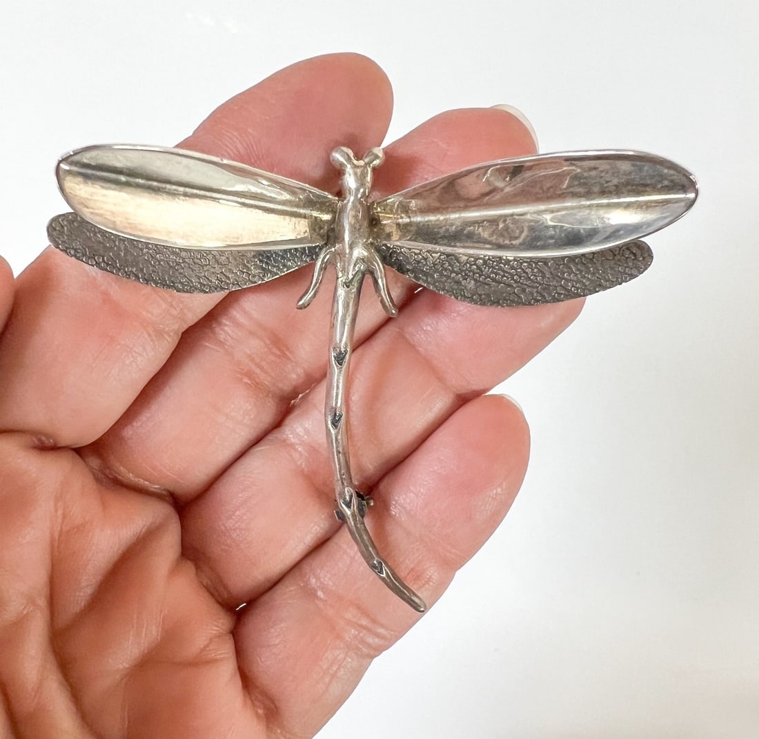 Vintage Taxco Mexico Dragonfly Sterling Silver Pin Brooch (1 of 6)
