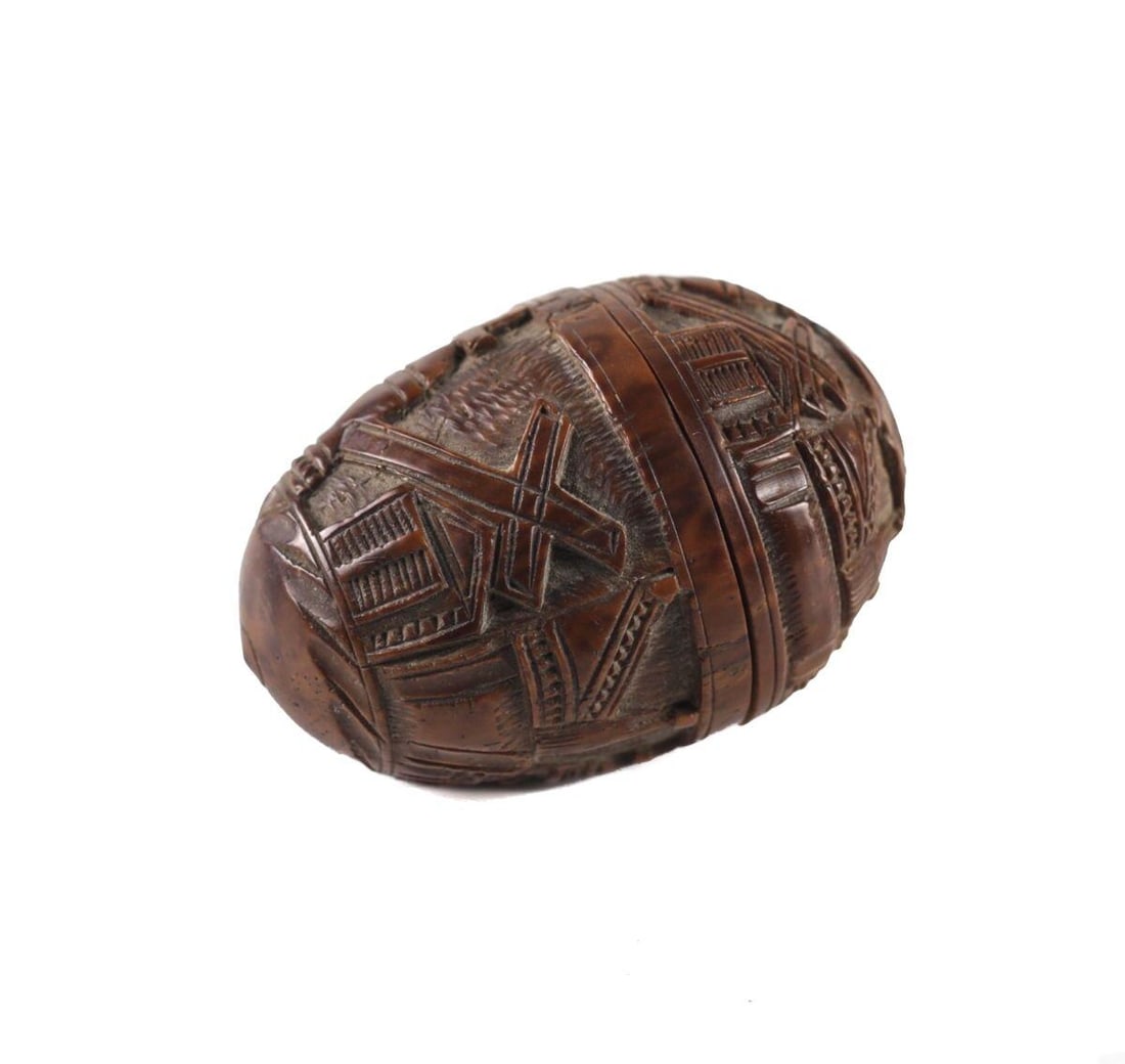 19th century Russian Handcarved Hardwood Egg Box Religious Imagery church cross: 19th century Russian Hand carved Hardwood (Walnut) Egg, Religious Imagery - churches, crosses. Screws apart at center. Measurements: Approx. 2.25" height x 1.5" diameter Condition: Very good condition