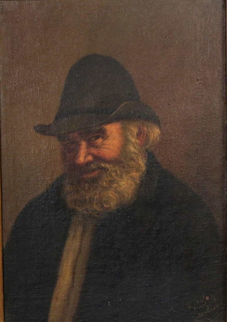Signed H Salas Oil Continental Painting on board, Portrait of Man with beard: Signed H Salas Oil Painting on board, Portrait of Man with beard, Signed "H Salas" dated 1915 (mcmxv). In wood frame. 2lbs Measurements: Approx. Painting 10.25 x 15 inches; frame 13.25 x 18inches Cond