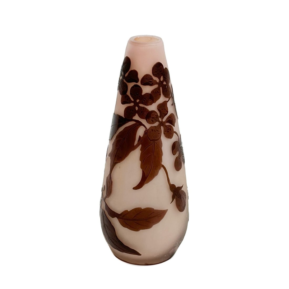 Emile Galle Acid Etched Cameo Art Glass 5.75in Vase Pink Brown Blossoms c1900 (1 of 11)