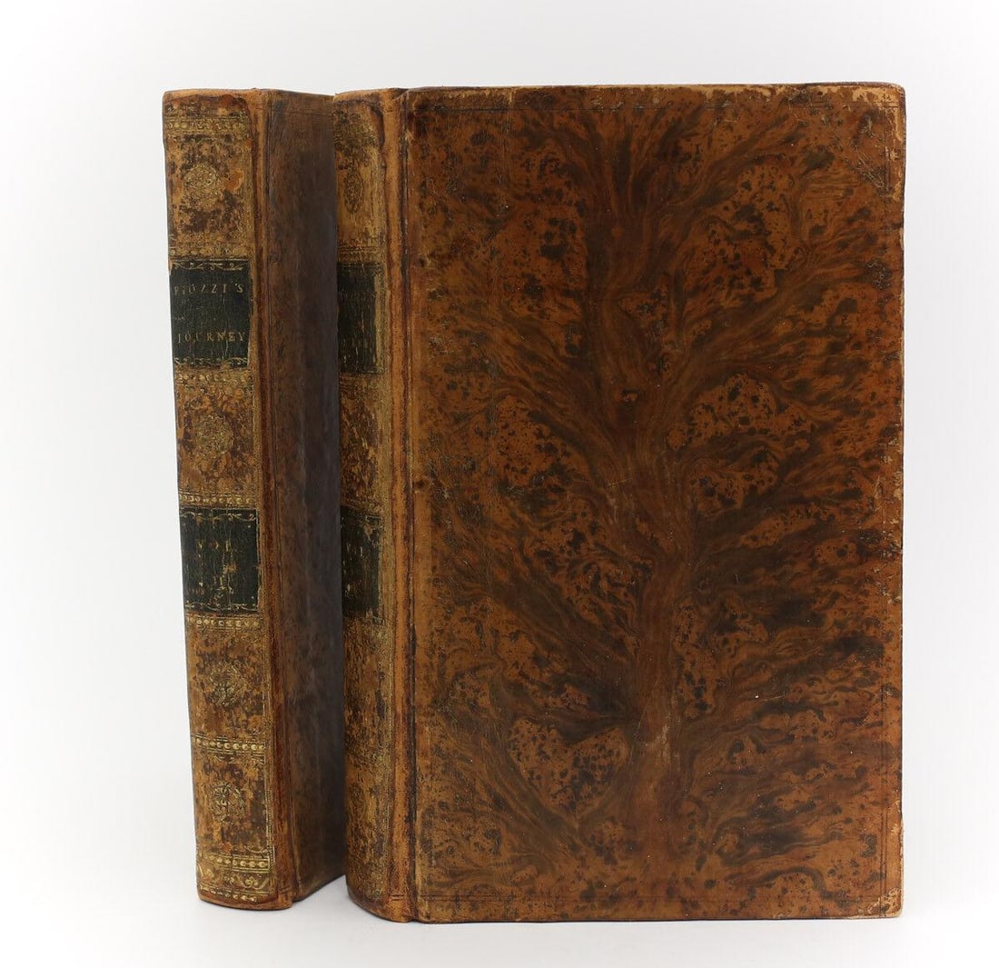 Hester Lynch Piozzi Observations and Reflections 2 vol, 1st Ed 1789: Piozzi, Hester Lynch 'Observations and Reflections made in the Course of a Journey through France, Italy, and Germany'. A. Strahan and T. Cadell, 1789. 1st Edition hardback book Tree calf covers. Vol 