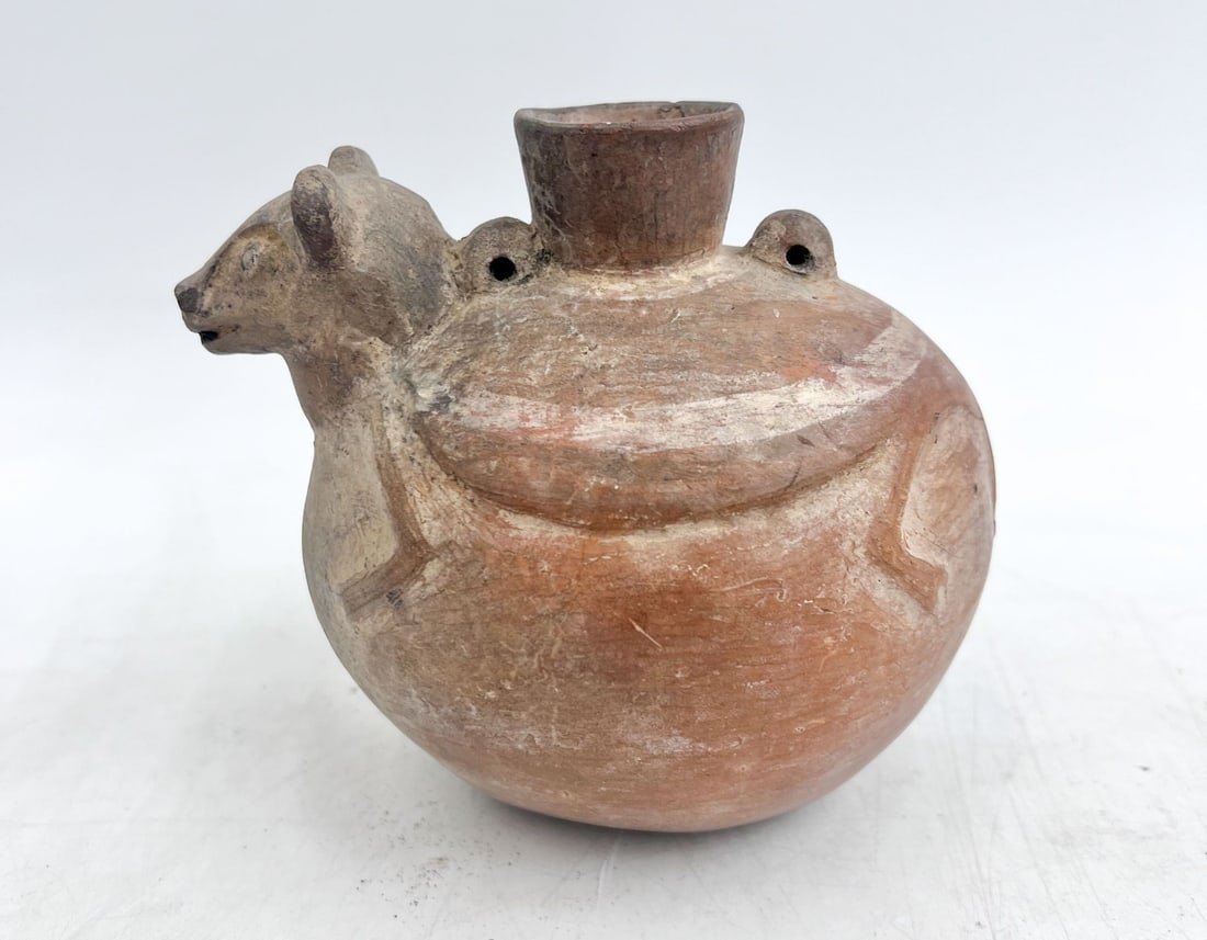 Pre Columbian Earthenware Globular Animal Bat Vessel Peru (1 of 5)