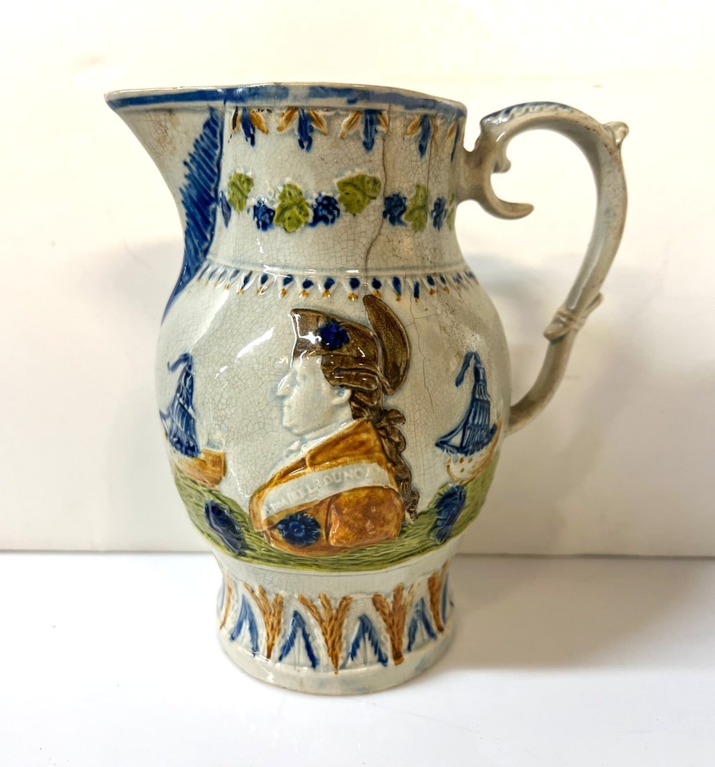 18th century English Prattware pottery jug pitcher Admiral Duncan (1 of 9)