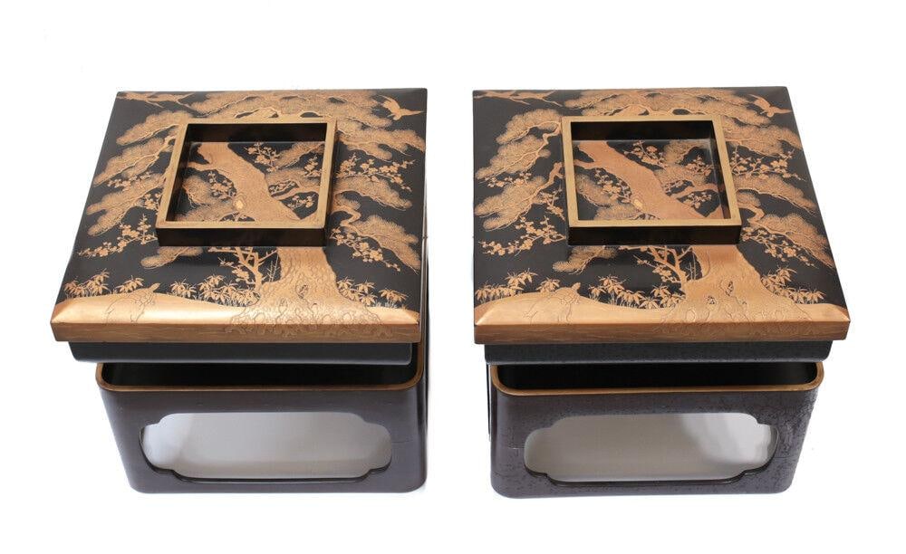 Pair of Japanese Lacquerware Stands with Covered Trays Roiro-nuri (1 of 6)