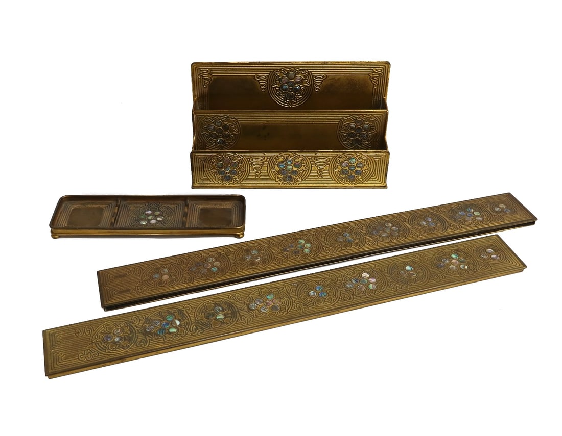 Tiffany Studios New York 3 Piece Desk Set in Abalone (1 of 12)