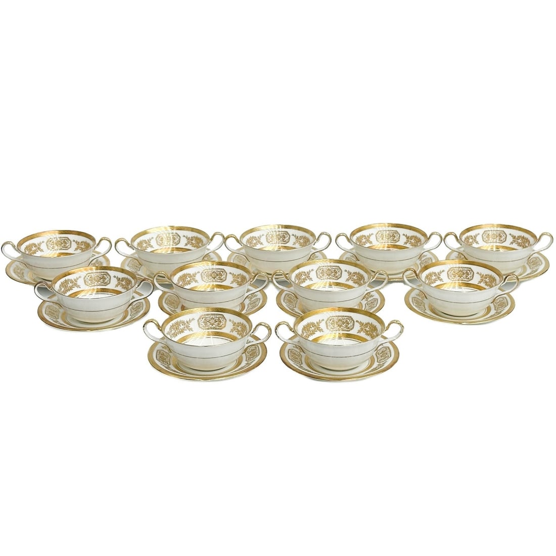11 Aynsley England Porcelain Bouillon Bowls & Underplates Engagement 8220 c1940 (1 of 10)