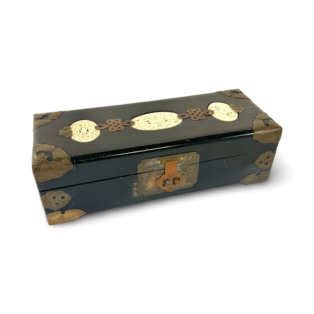 Vintage Chinese Lacquer bone brass mounted Dresser jewelry box (1 of 10)