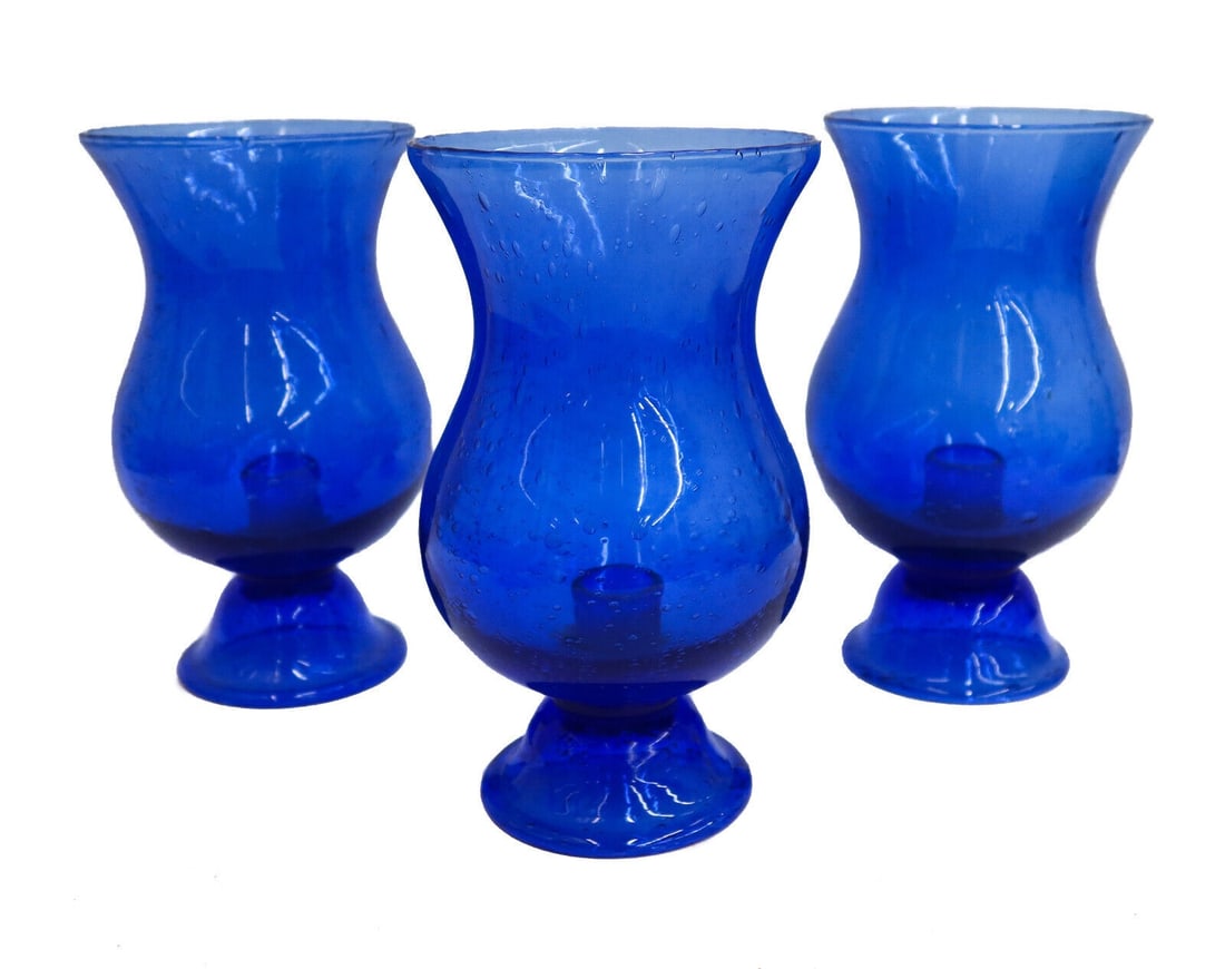 3 French Blown Controlled Bubble Large Footed Candle Holders 20th Century: 3 French blown controlled bubble large bulbous candle holders, 20th Century. Signed Biot to pontil underside. Weight:approx. 10 lbs Measurements: Approx. 5.125 inches diameter x 9.5 inches tall Condit