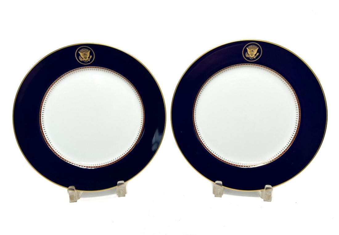 Pair of Fitz and Floyd Reagan White House Dinner Plates by Robert C. Floyd, 1983 (1 of 4)