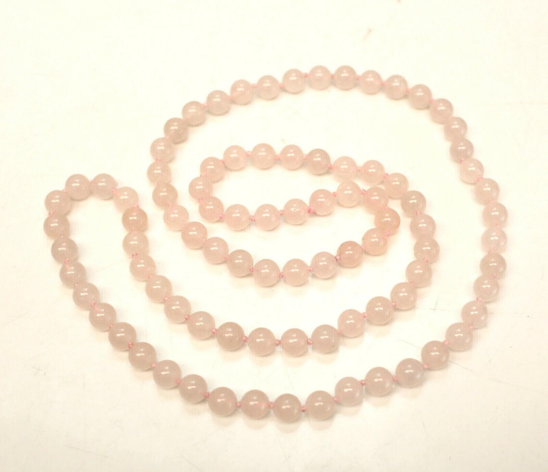 Rose Quartz Beaded Continuous Necklace knotted between each bead (1 of 3)