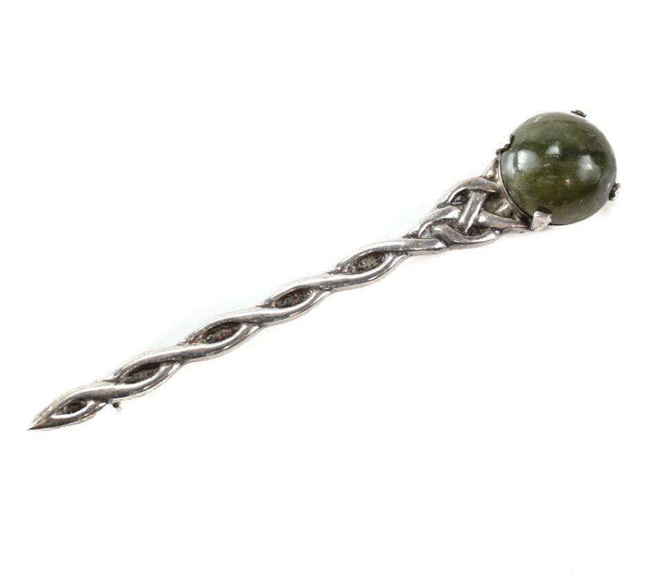 M&C Sterling Silver Thistle knot Kilt Pin Cabochon Agate Marked M&C INVSS (1 of 4)