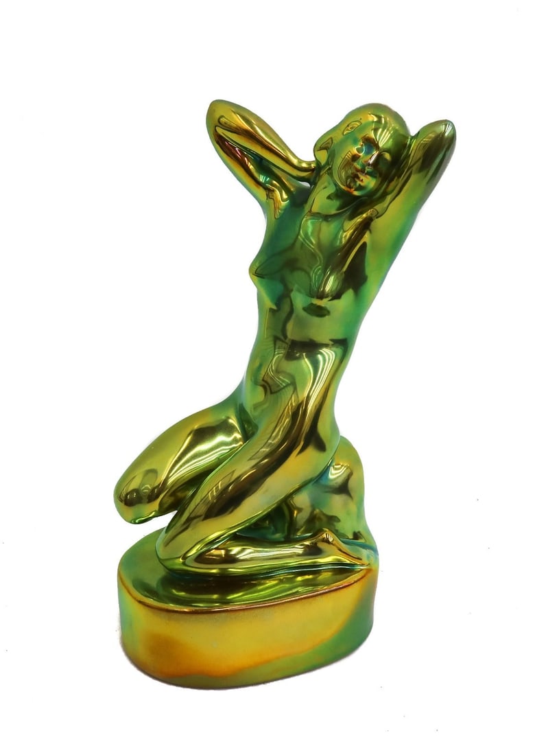 Zsolnay Hungary Iridescent Green Eosin Glaze Porcelain Figurine Longing Woman (1 of 9)