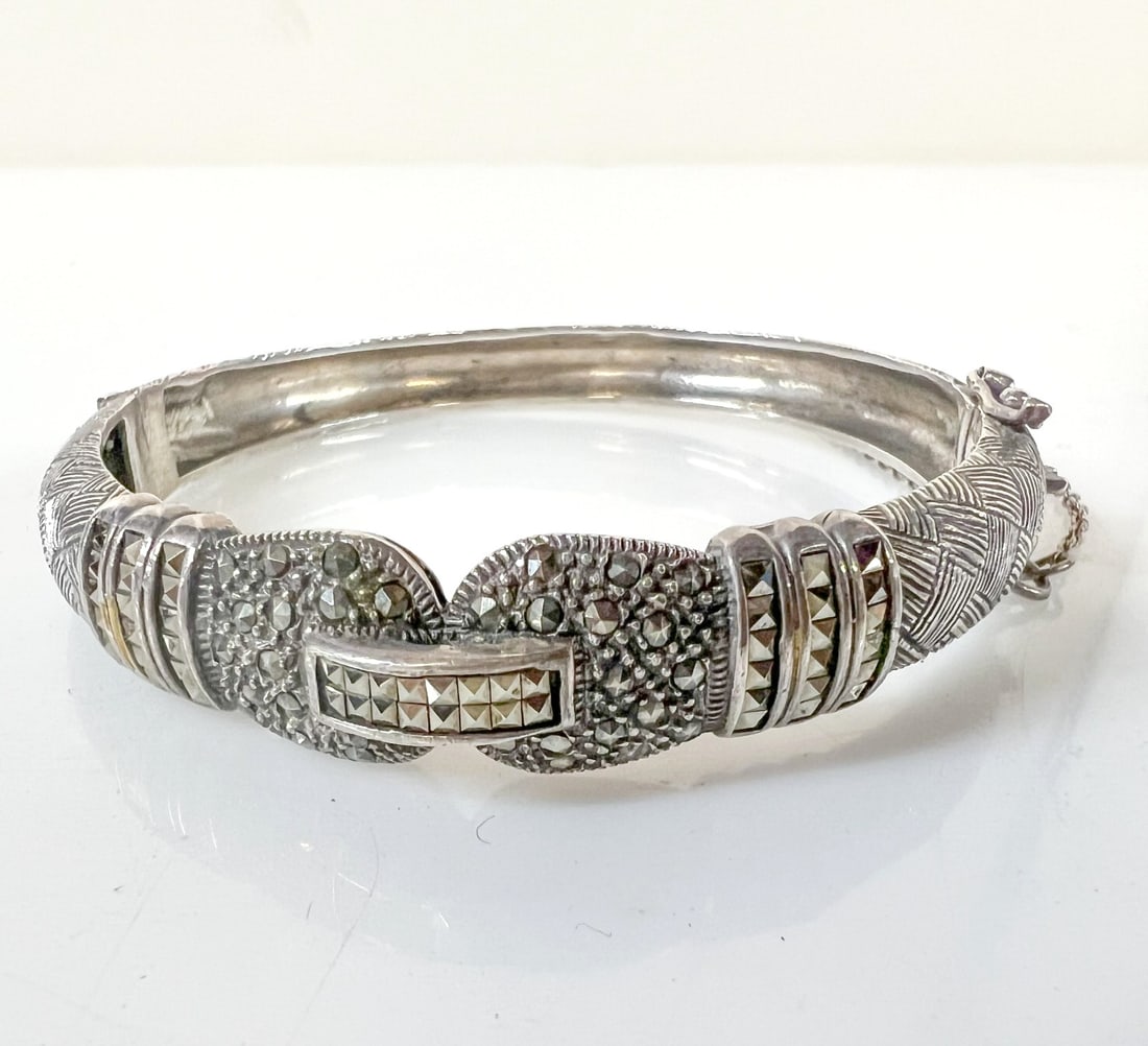 Vintage Sterling Silver and Marcasite Bangle bracelet (1 of 12)