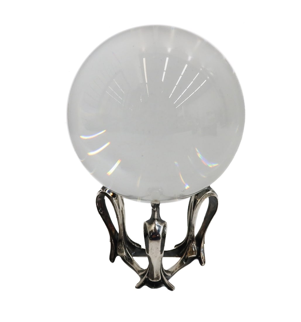 Steuben Crystal Ball on Sterling Silver Falcon Base by Peter Yenawine c1975 (1 of 10)