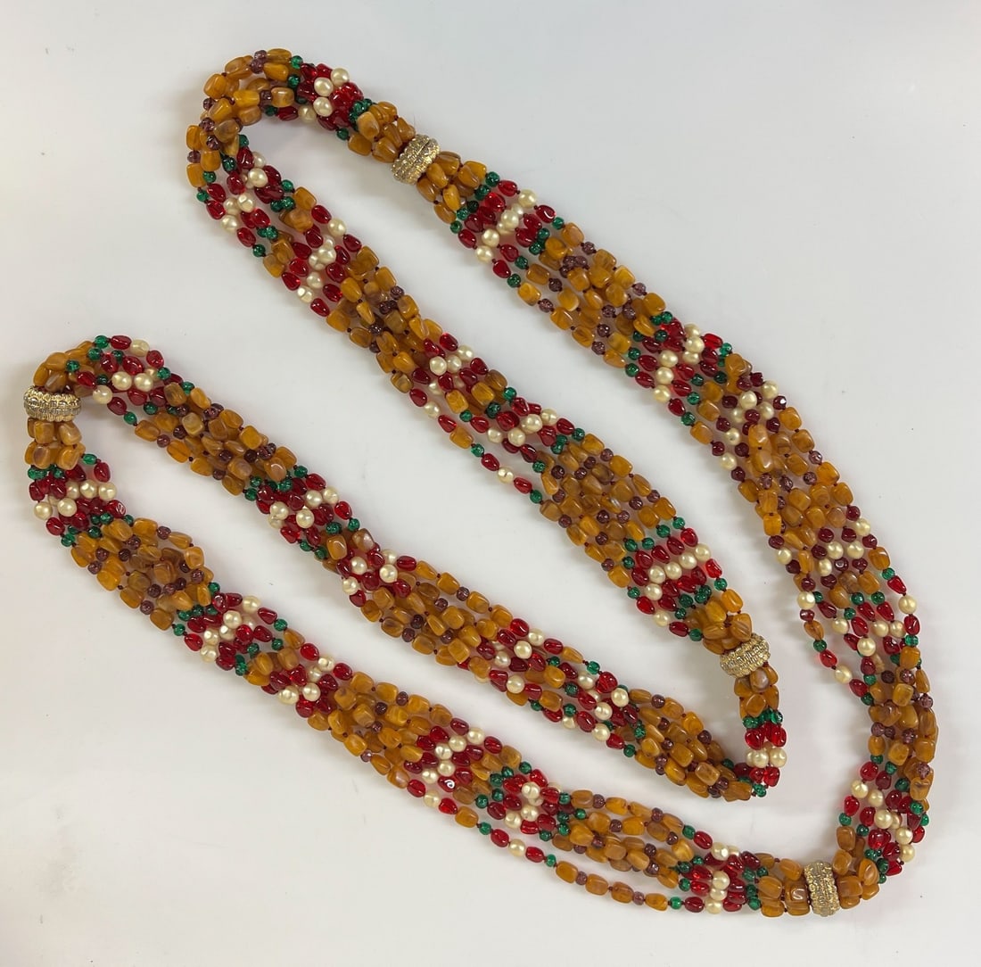 Kenneth Jay Lane multistrand necklace goldtone closures 17-70" (1 of 17)