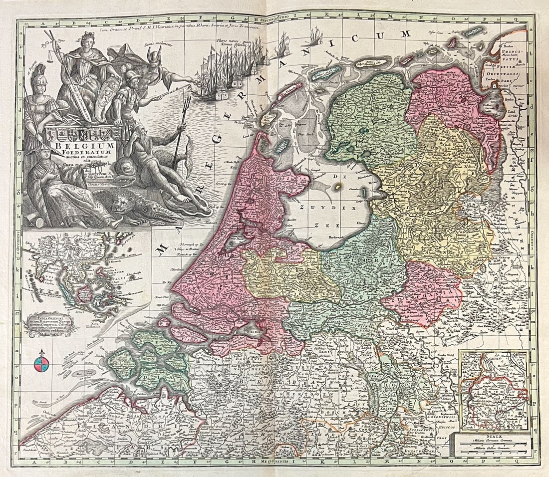 Matthaus Seutter Belgium Foederatum Hand Colored Engraved Map c1727 (1 of 8)