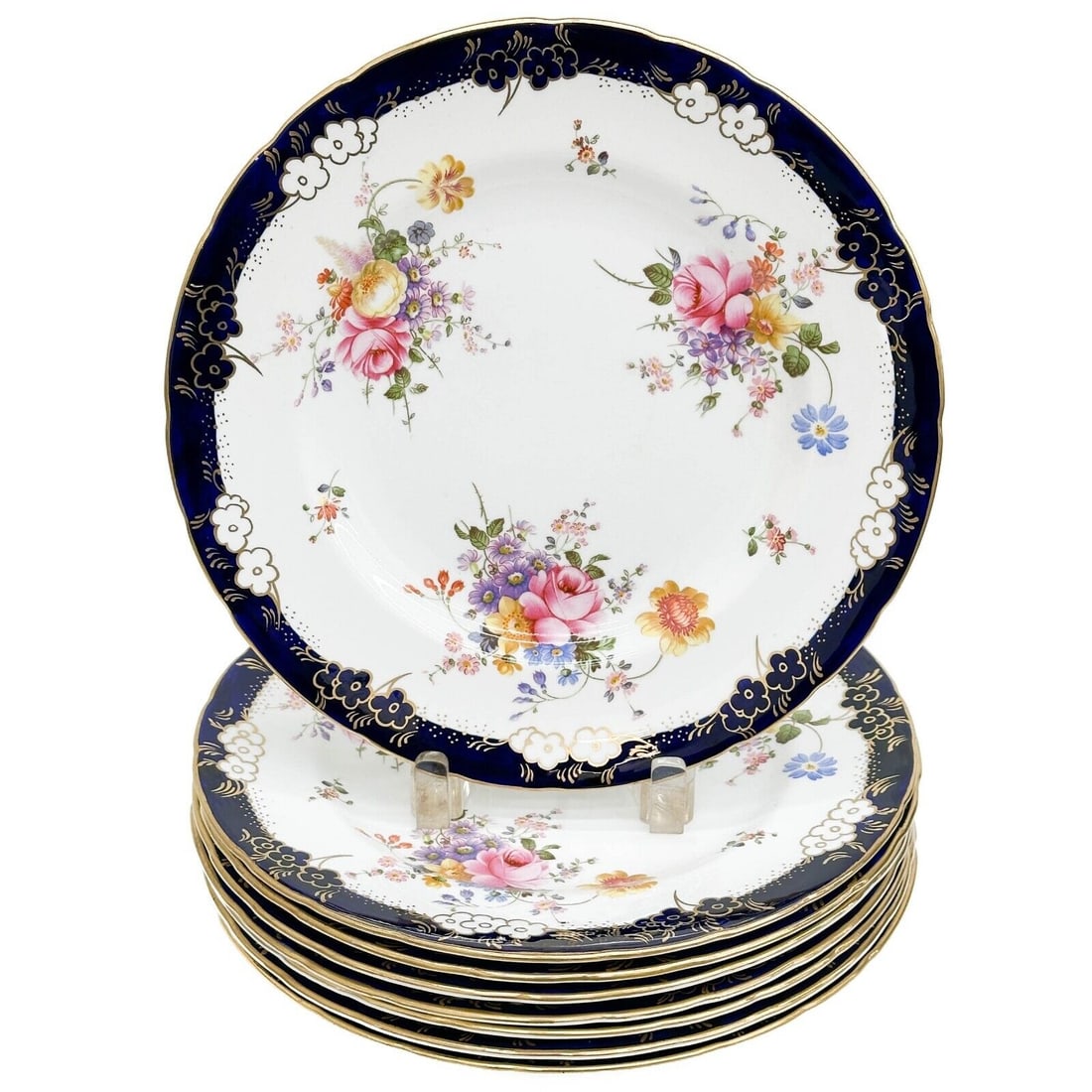 8 Royal Crown Derby Hand Painted Porcelain Dinner Plates circa 1940 (1 of 4)