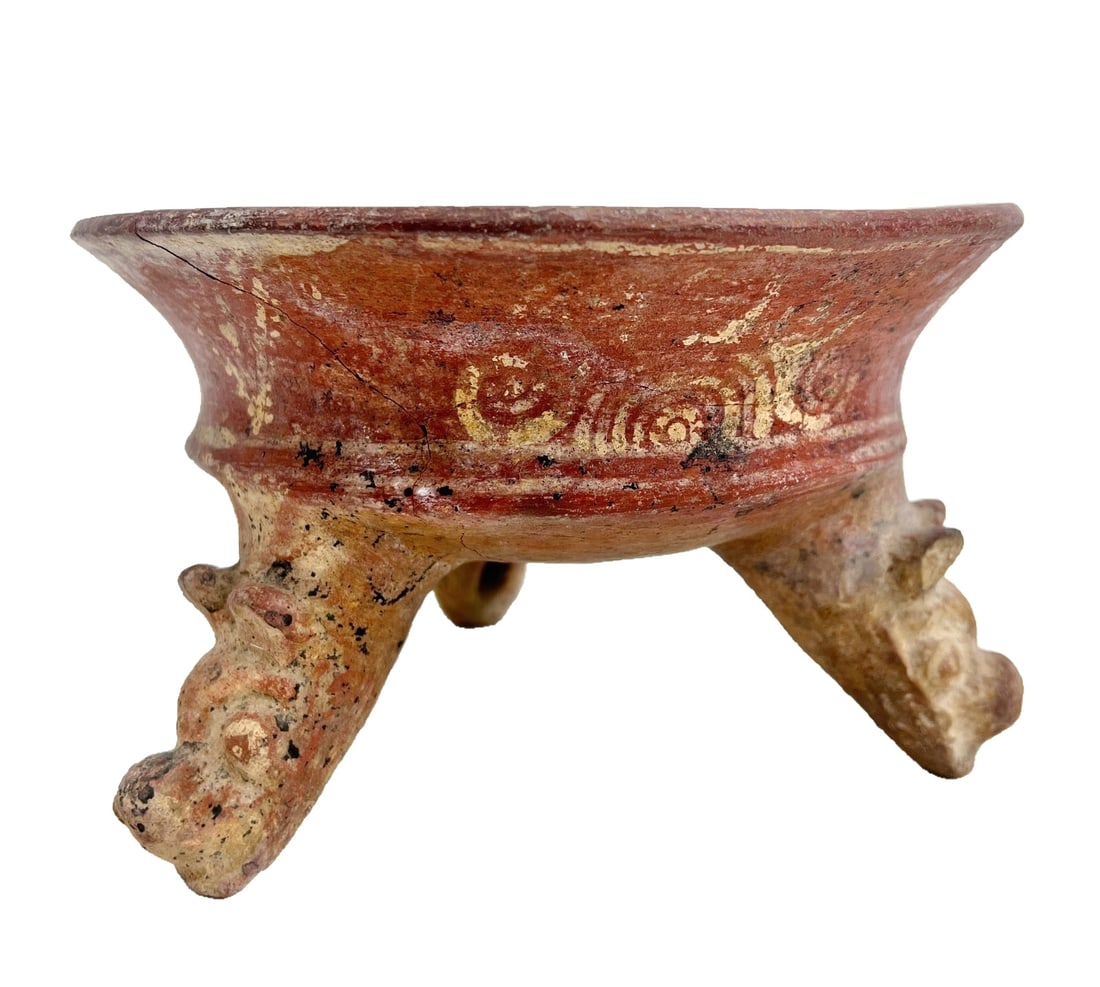 Pre Columbian Earthenware Tripod Rattle Bowl Animal Head (1 of 8)