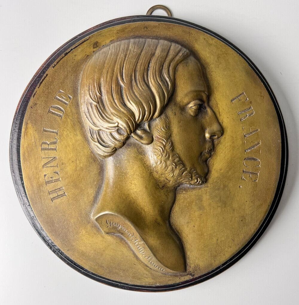 Raymond Gayrard 1777-1858 Bronze Henri De France Portrait Medallion Plaque: Raymond Gayrard (1777 - 1858) Bronze Henri De France Portrait Medallion Plaque, mounted on wood. 1842 France - Henri de France Marriage Medal by Raymond Gayrard. Engraved title in the round, signed un