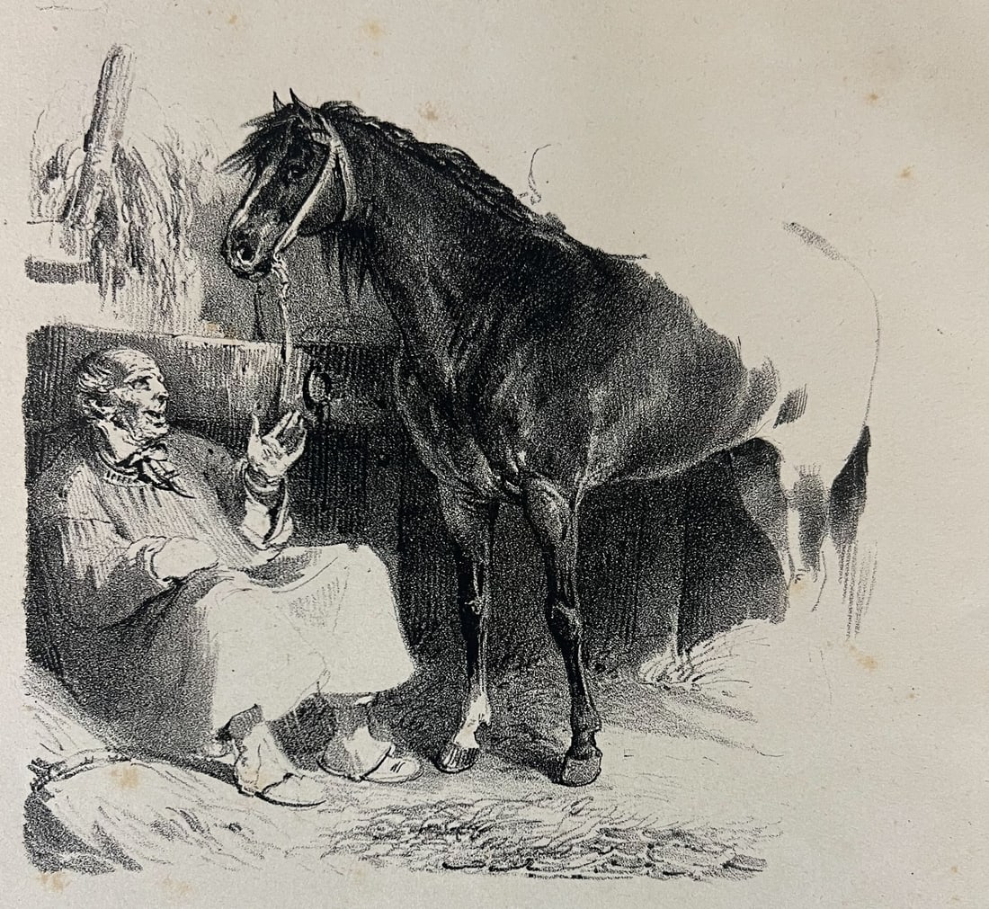 Nicolas Toussaint Charlet Lithograph seated peasant with horse 1828 (1 of 5)