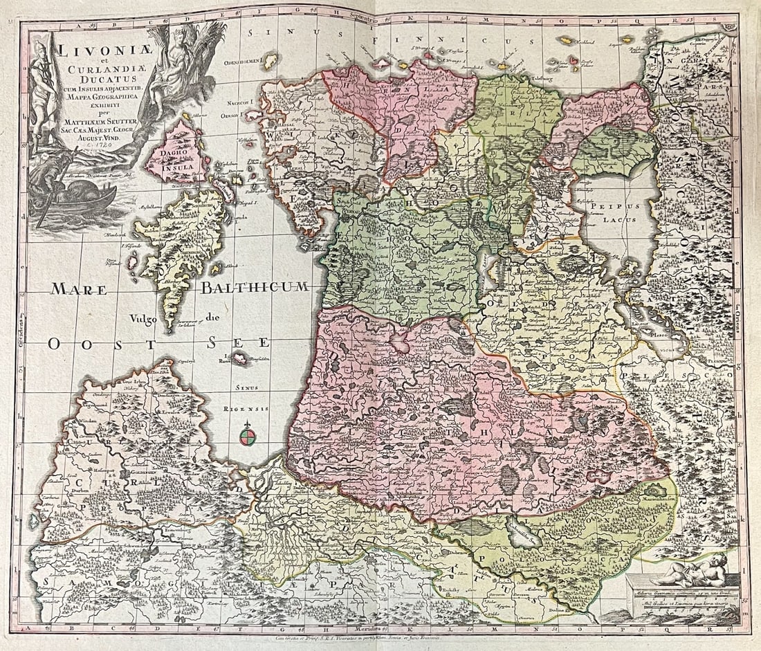 Matthaus Seutter Livonia et Curlandiae Ducatus Hand Colored Engraved Map c1720 (1 of 10)